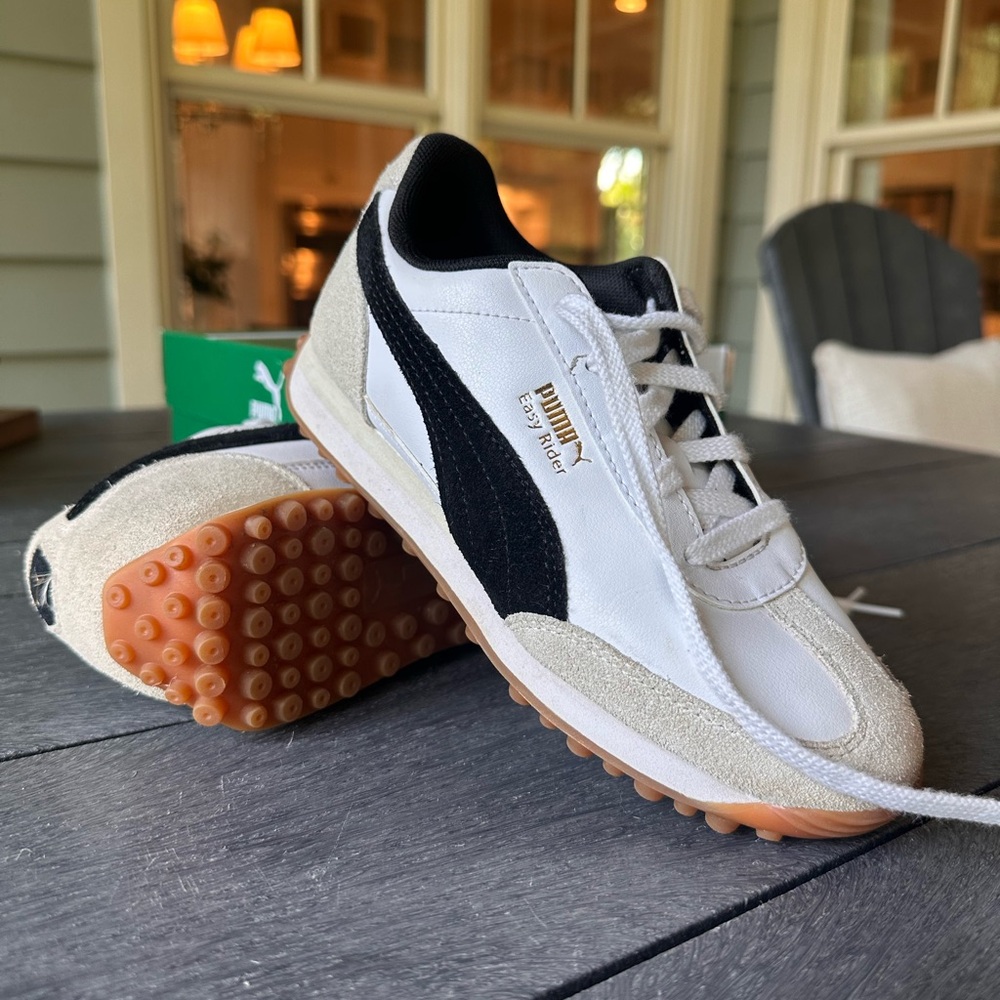 Puma Kids Easy Rider Mix PS White and Black Suede Sneakers
